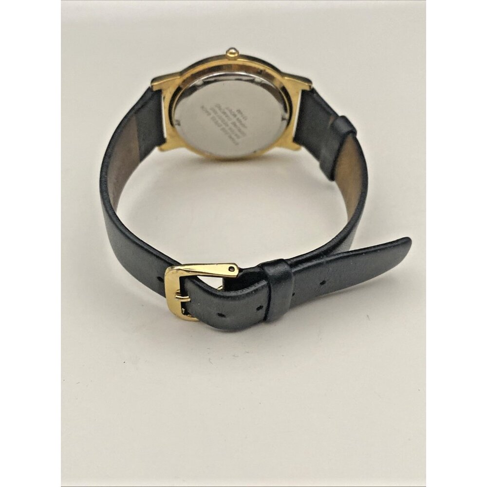 Le Chateau Womens Diamond 18k Gold Plated Watch Black Leather New Battery Works - Picture 6 of 9